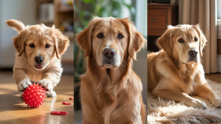 Comprehensive dog health guide showing a dog's life stages from puppy to senior.